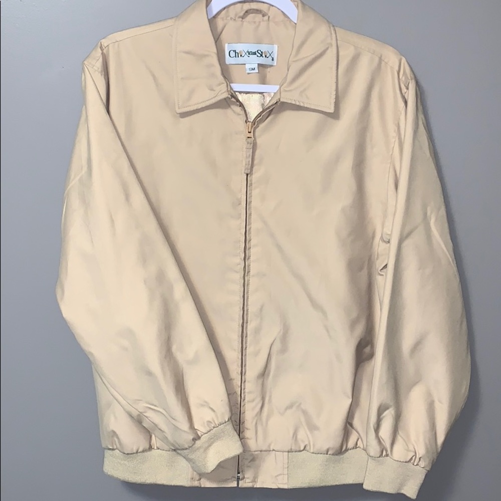 Chix with stix tan & gold zip up golf jacket Sz-S